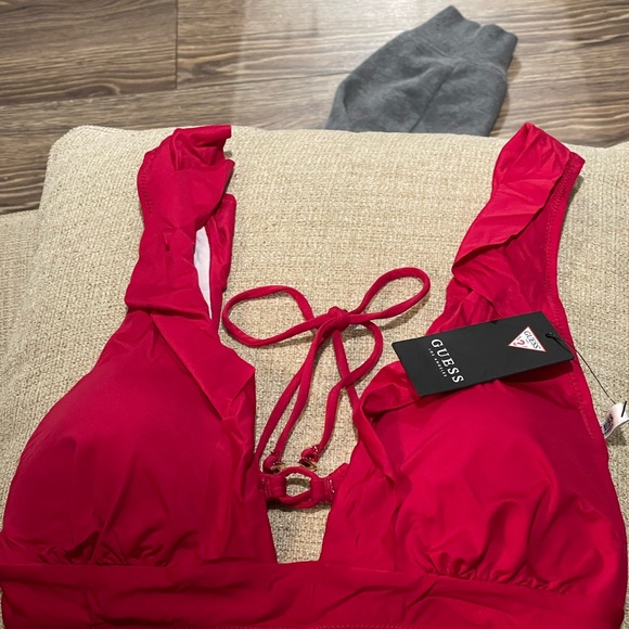 GUESS Raspberry Red Ruffle Bikini Top - Picture 5 of 10